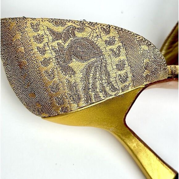 CLAUDIO MERAZZI Gold Brocade Formal Pumps Pointed Toe Embellished Details US 7,5 - Picture 5 of 16
